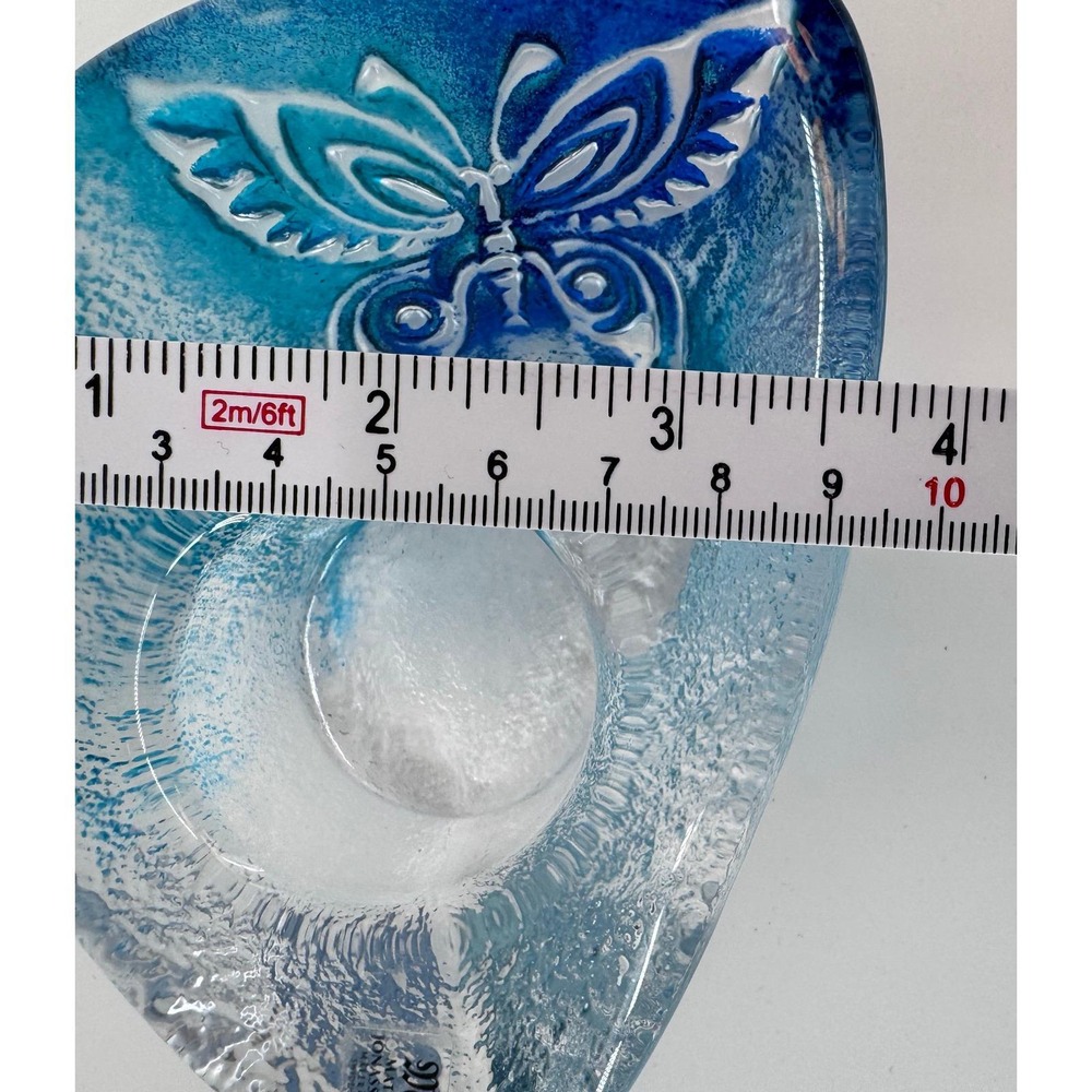Mats Jonasson Maleras Crystal Butterfly Votive Blue Swirl Art Glass Sweden - Picture 14 of 15